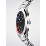 D1 Milano Ultra Thin Classic Oxymor vista laterale dettaglio corona e lunetta bicolore blu rossa UHBJ06