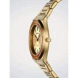 D1 Milano Ultra Thin Clear Fusion vista laterale cassa oro con corona e lunetta cristalli ambrate taglio baguette UCBL01