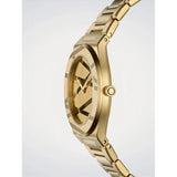 D1 Milano Ultra Thin Golden Inlay vista laterale dettaglio corona e cassa sottile in acciaio dorato satinato UCBL05
