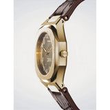 D1 Milano Ultra Thin Move Gold vista laterale dettaglio cassa spazzolata dorata e corona esagonale cinturino pelle UTLL18