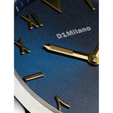 D1 Milano Ultra Thin Oceanline dettaglio macro quadrante blu soleil con lancette dauphine e indici romani dorati UHLJ02