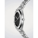 D1 Milano Ultra Thin Onyx Inlay vista laterale dettaglio corona e profilo ultra sottile cassa acciaio satinato UCBL03