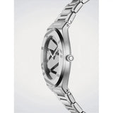 D1 Milano Ultra Thin Silver Inlay vista laterale dettaglio corona e profilo sottile cassa acciaio spazzolato UCBL04