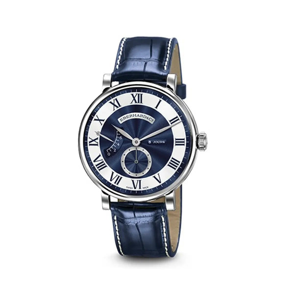 Eberhard & Co Orologio 8 Jours Grande Taille quadrante blu guilloché con cinturino alligatore blu 21027.7 CP