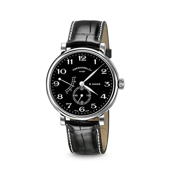 Eberhard & Co Orologio 8 Jours Grande Taille quadrante nero numeri arabi cinturino alligatore nero 21027.5 CP
