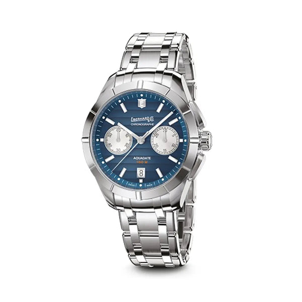 Eberhard & Co Orologio Aquadate Chrono cronografo automatico quadrante blu bracciale acciaio 31071.02 CA