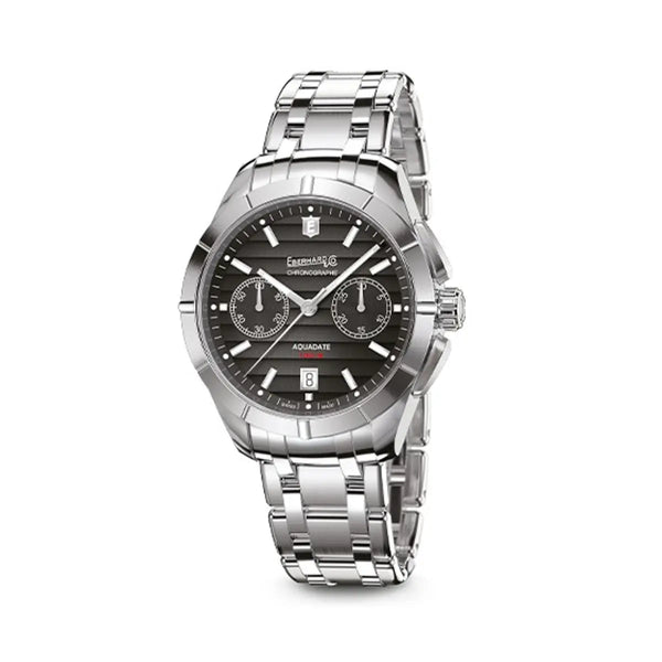 Eberhard & Co Orologio Aquadate Chrono cronografo automatico in acciaio con quadrante nero e bracciale Charme 31071.03 CA
