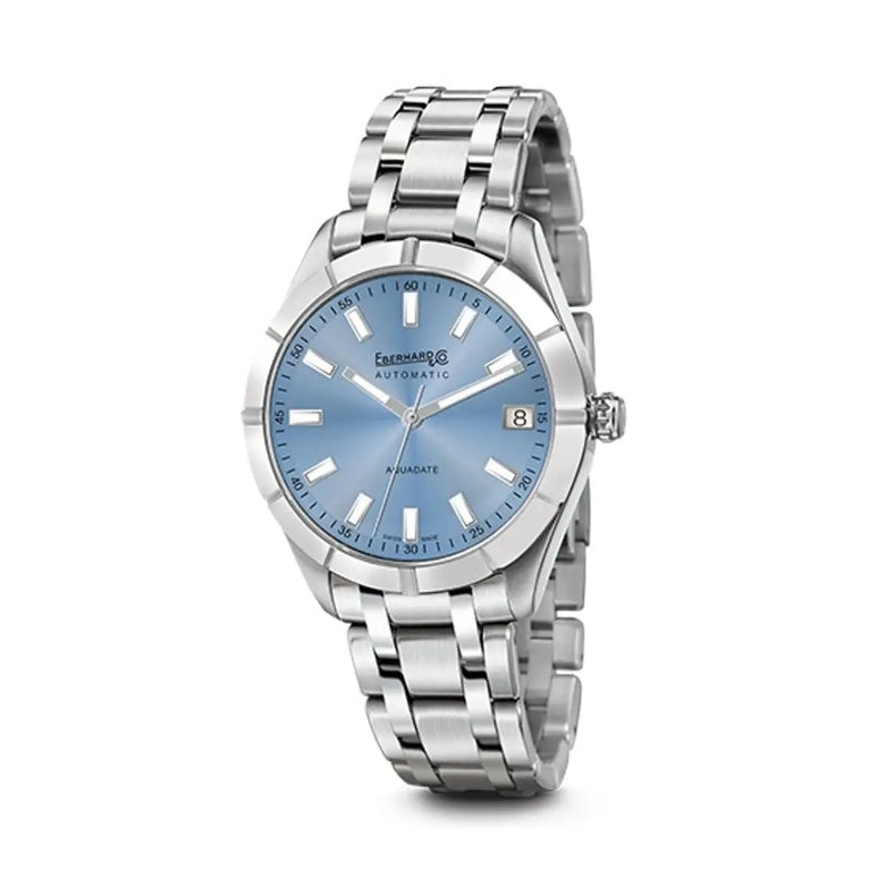 Eberhard & Co Orologio Aquadate Grande Taille quadrante azzurro soleil, cassa e bracciale in acciaio 41mm 41045.08 CA