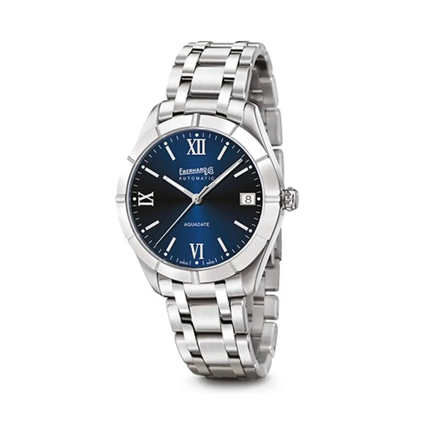 Eberhard & Co Orologio Aquadate Grande Taille automatico quadrante blu con bracciale in acciaio 41045.05 CA