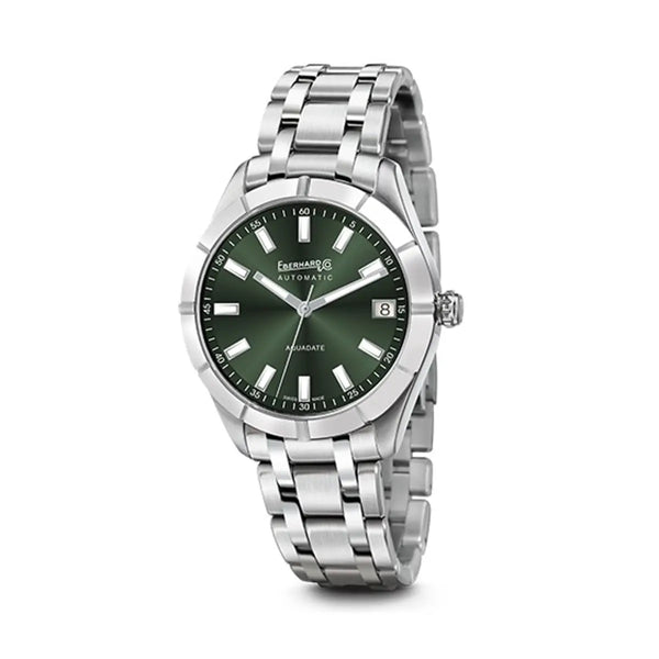 Eberhard & Co Orologio Aquadate Grande Taille quadrante verde soleil, cassa acciaio 41mm, bracciale Charme 41045.11 CA