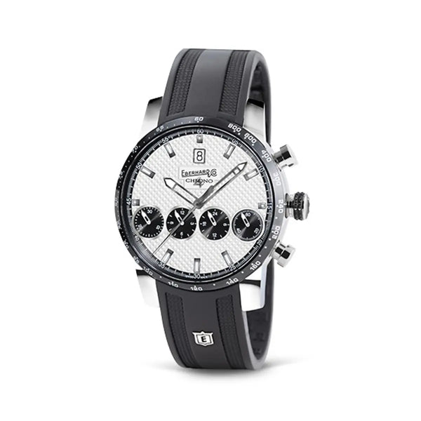 Eberhard & Co Chrono 4 21-42 cronografo automatico quadrante bianco cinturino gomma nero 31073.05/CN CU