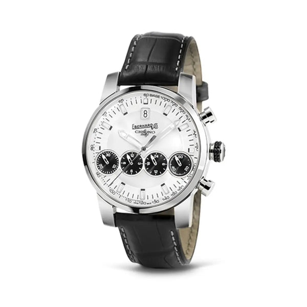 Eberhard & Co Orologio Chrono 4 21-42 cronografo automatico quadrante argenté con 4 contatori neri cinturino alligatore nero 31073.12 CP