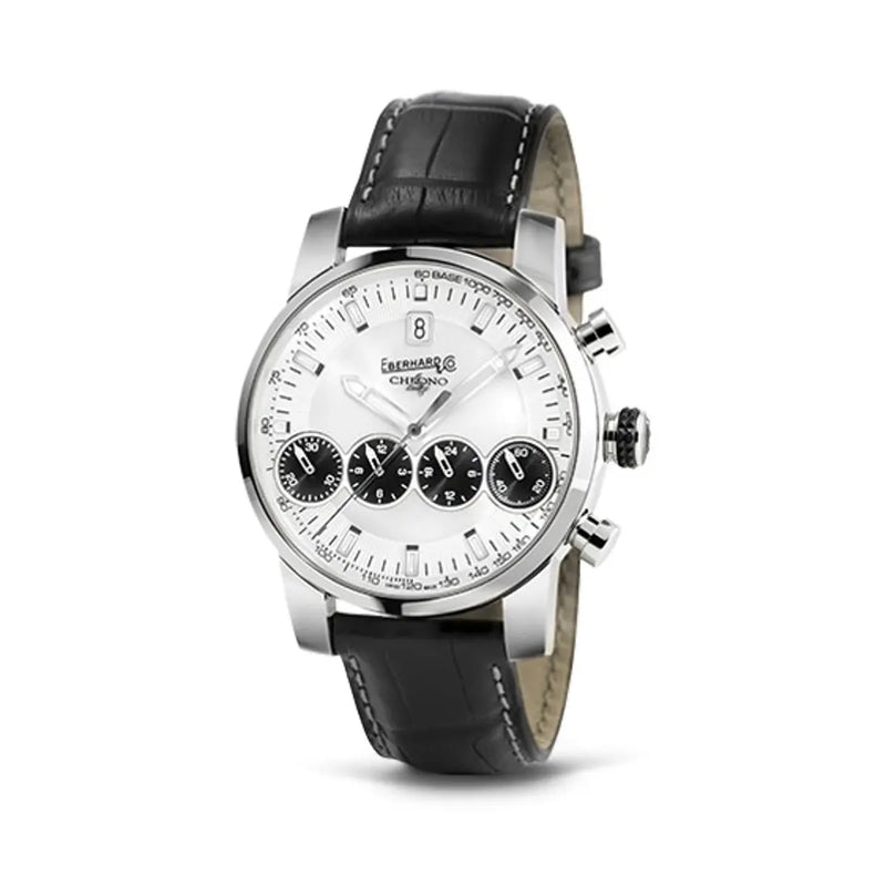 Eberhard & Co Orologio Chrono 4 21-42 cronografo automatico quadrante argenté con 4 contatori neri cinturino alligatore nero 31073.12 CP