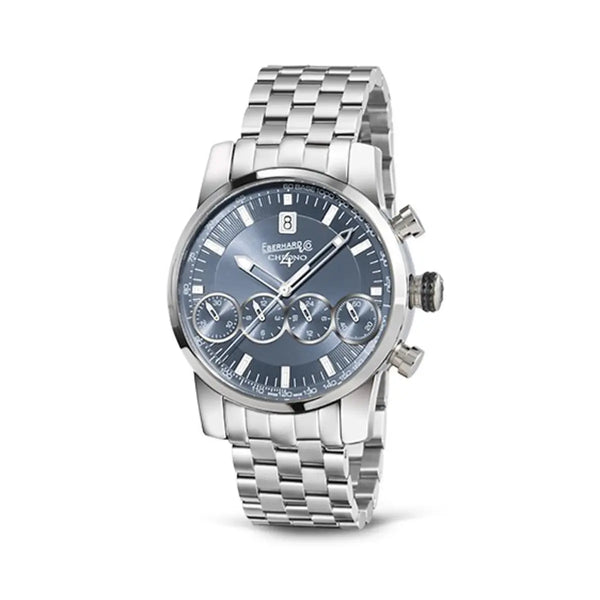 Eberhard & Co Orologio Chrono 4 21-42 cronografo automatico quadrante grigio avio bracciale acciaio 31073.13 CA99