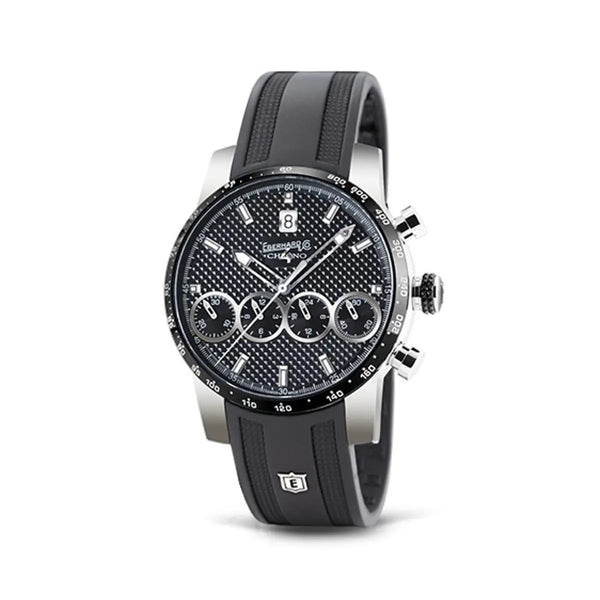 Eberhard & Co Orologio Chrono 4 21-42 cronografo automatico quadrante nero cinturino gomma grigio 31073.02/CN CU