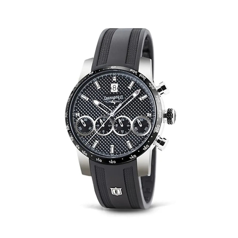 Eberhard & Co Orologio Chrono 4 21-42 cronografo automatico quadrante nero cinturino gomma grigio 31073.02/CN CU