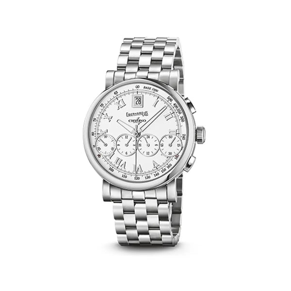 Eberhard & Co Orologio Chrono 4 Bellissimo cronografo automatico quadrante bianco bracciale acciaio 31142.03 CA99