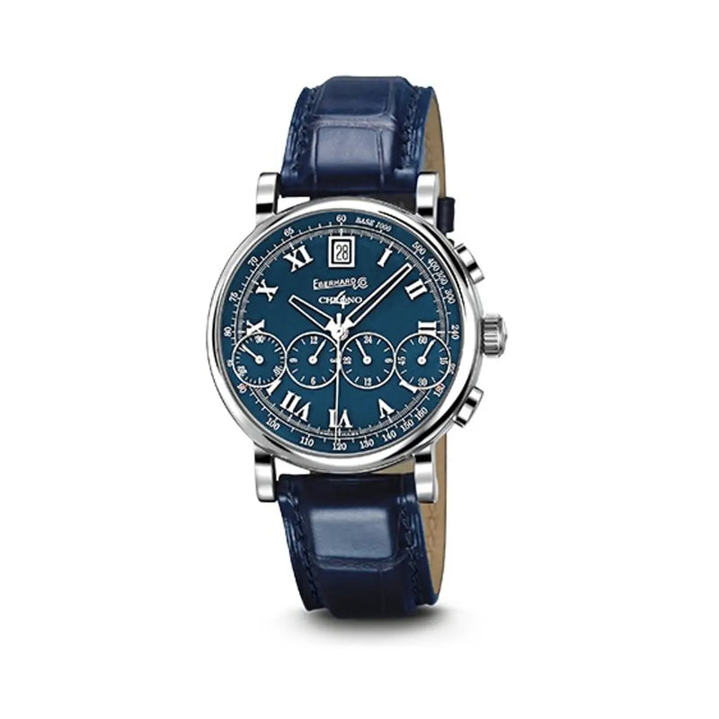 Eberhard & Co Orologio Chrono 4 Bellissimo cronografo automatico quadrante blu con 4 contatori, cinturino alligatore blu 31142.07 CP
