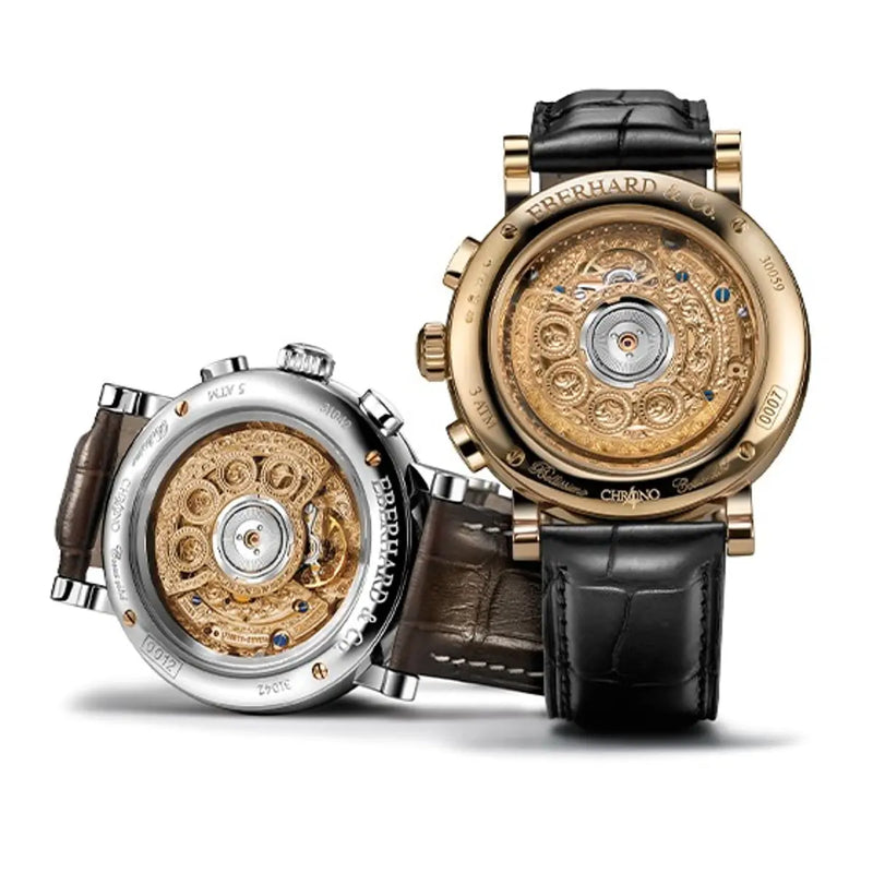 Eberhard & Co Chrono 4 Bellissimo Coeur Vitré fondello con movimento cesellato a mano in oro rosa e acciaio 30059.R MI / 31042.G MI