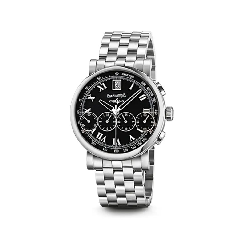 Eberhard & Co Orologio Chrono 4 Bellissimo cronografo automatico quadrante nero bracciale acciaio 31142.08 CA99
