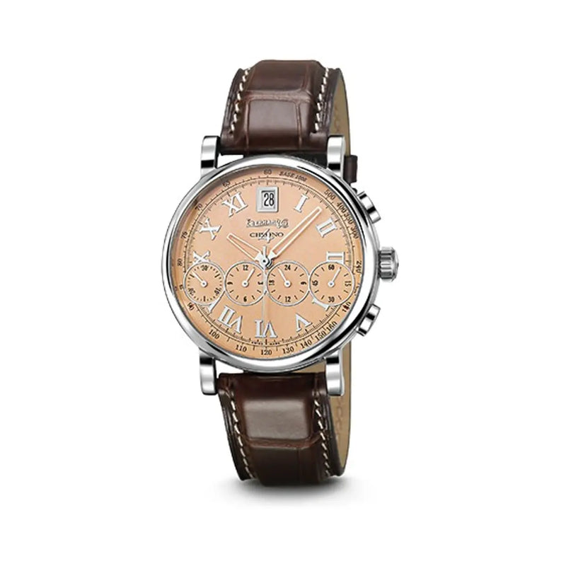 Eberhard & Co Orologio Chrono 4 Bellissimo Vitré cronografo automatico quadrante albicocca cinturino alligatore marrone 31043.09 CP
