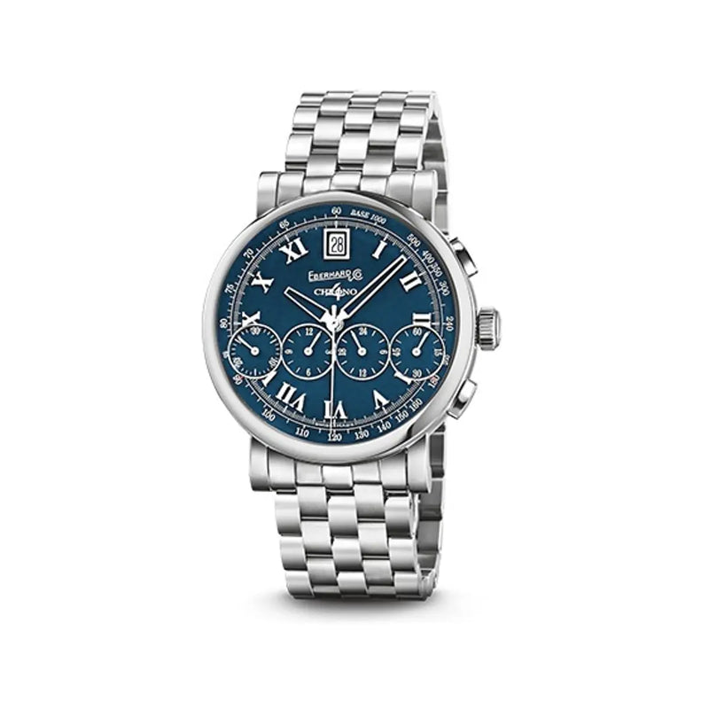 Eberhard & Co Orologio Chrono 4 Bellissimo Vitré quadrante blu con cronografo 4 contatori, bracciale acciaio 31043.07 CA99
