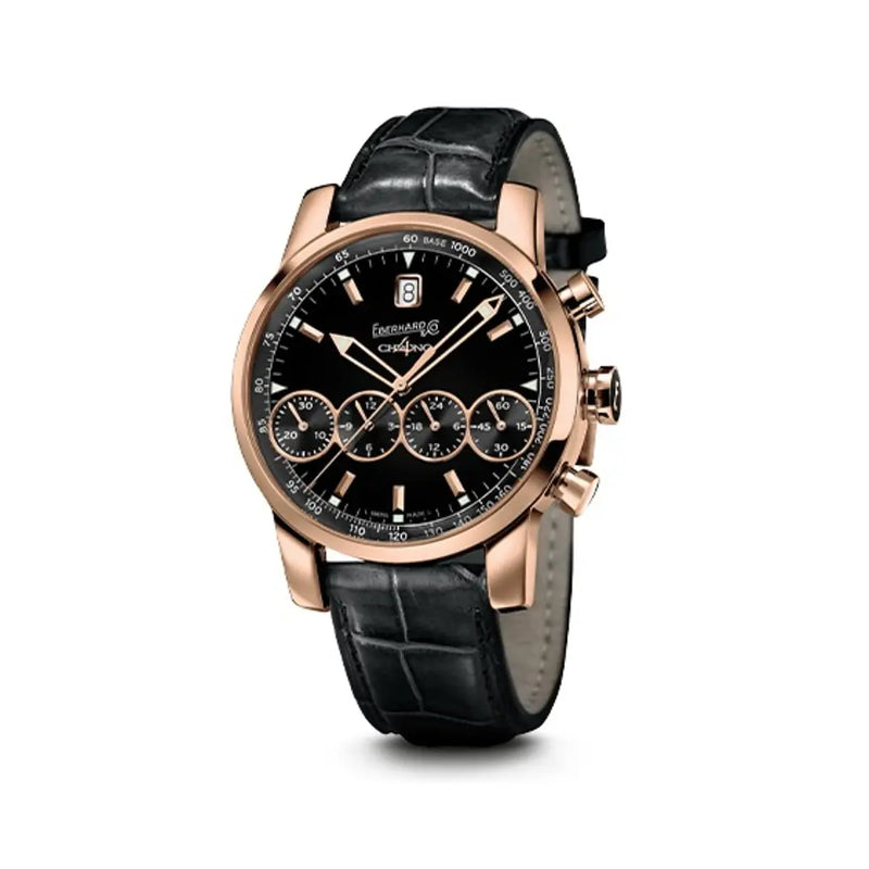Eberhard & Co Chrono 4 Grande Taille cronografo oro rosa 18kt quadrante nero cinturino alligatore 30064.2 OR F19.6