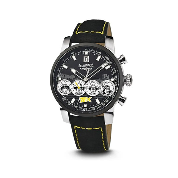 Eberhard & Co Orologio Chrono 4 Pards Edizione Limitata con quadrante nero e contatori Tex Willer, cinturino pelle nero 31079.01 CP