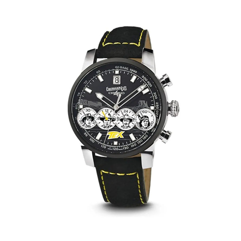 Eberhard & Co Orologio Chrono 4 Pards Edizione Limitata con quadrante nero e contatori Tex Willer, cinturino pelle nero 31079.01 CP