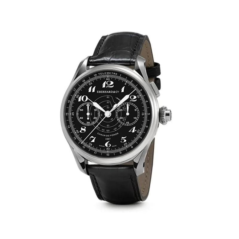 Eberhard & Co Chronographe 1887 Automatique orologio cronografo automatico quadrante nero cinturino alligatore 31082.03 CP