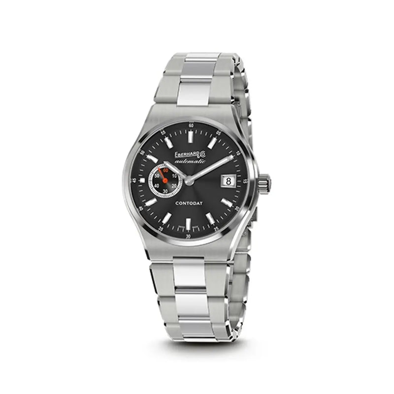 Eberhard & Co Orologio Contodat Automatic in acciaio con quadrante nero, bracciale integrato satinato e lucido 41156.05 CA2C