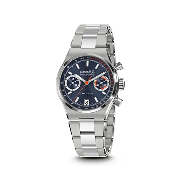 Eberhard & Co Orologio Contodat Chronographe in acciaio con quadrante blu, bracciale integrato 31156.01 CA2C
