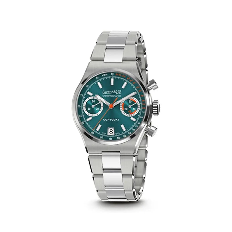 Eberhard & Co Orologio Contodat Chronographe quadrante verde con bracciale integrato in acciaio satinato 31156.02 CA2C