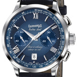 Eberhard & Co Extra Fort dettaglio quadrante blu guilloché con indici romani e bastoni, datario a ore 6 31957.03 CP