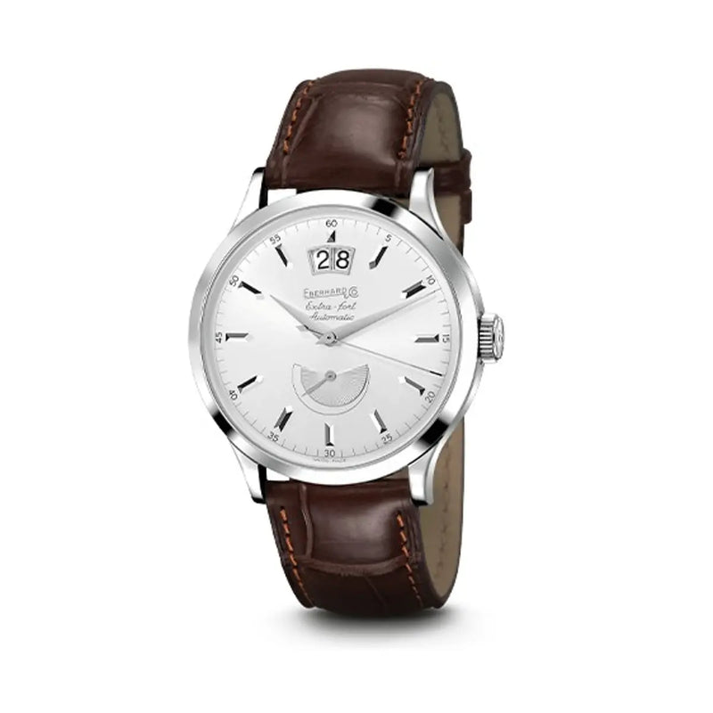Eberhard & Co Orologio Extra-Fort Grande Date Réserve De Marche quadrante argento cinturino alligatore marrone 41136.1 CP