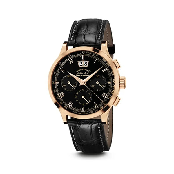 Eberhard & Co Extra-Fort Roue À Colonnes Grande Date cronografo oro rosa 18kt quadrante nero cinturino alligatore 30162.2 OR F19.2
