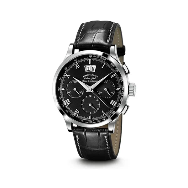 Eberhard & Co orologio Extra-Fort Roue À Colonnes Grande Date cronografo automatico quadrante nero cinturino alligatore 31146.2 CPD