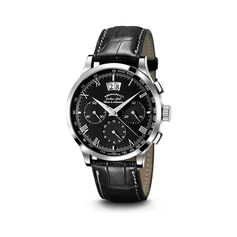 Eberhard & Co orologio Extra-Fort Roue À Colonnes Grande Date cronografo automatico quadrante nero cinturino alligatore 31146.2 CPD