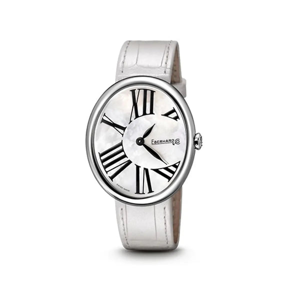 Eberhard & Co Orologio Gilda donna cassa ellittica acciaio quadrante madreperla bianco cinturino alligatore bianco 61008.02 CP