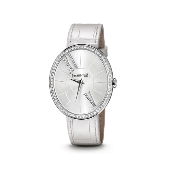 Eberhard & Co Orologio da polso donna Gilda cassa ellittica con lunetta diamanti e cinturino coccodrillo bianco 61008.04 BR66 CP+QB