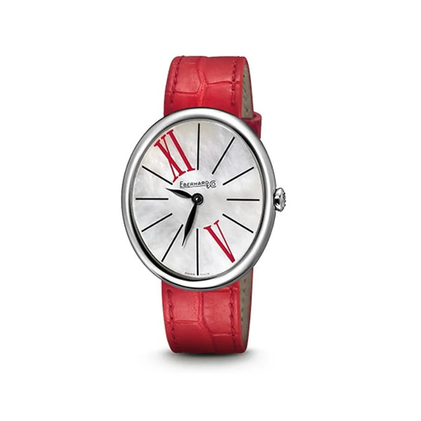 Eberhard & Co Orologio Gilda donna cassa ellittica acciaio quadrante madreperla bianco cinturino alligatore rosso 61008.08 CP