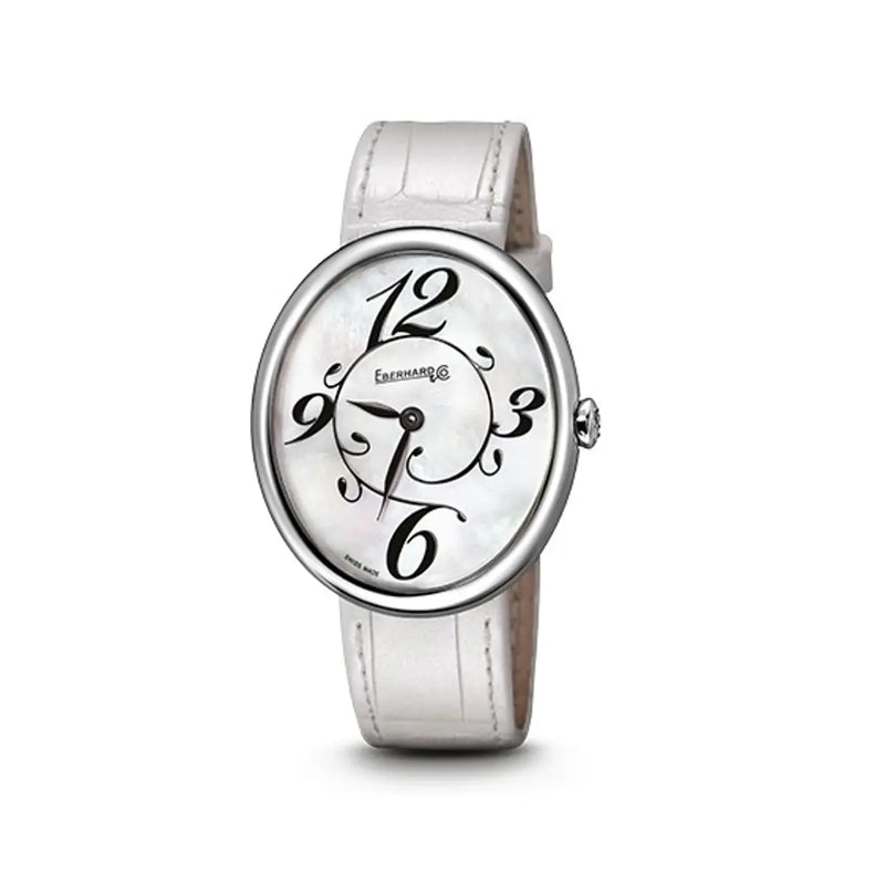 Eberhard & Co orologio donna Gilda cassa ellittica acciaio quadrante madreperla bianco cinturino alligatore bianco 61008.11 CP