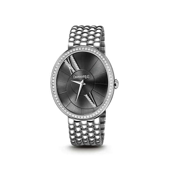 Eberhard & Co Orologio da polso donna Gilda in acciaio con lunetta diamanti e quadrante grigio 61008.05 BR66 CA+QB
