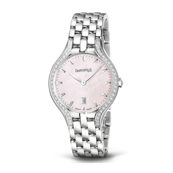 Eberhard & Co Orologio Rêve donna in acciaio con quadrante madreperla rosa, lunetta con diamanti 61009.03 BR CA