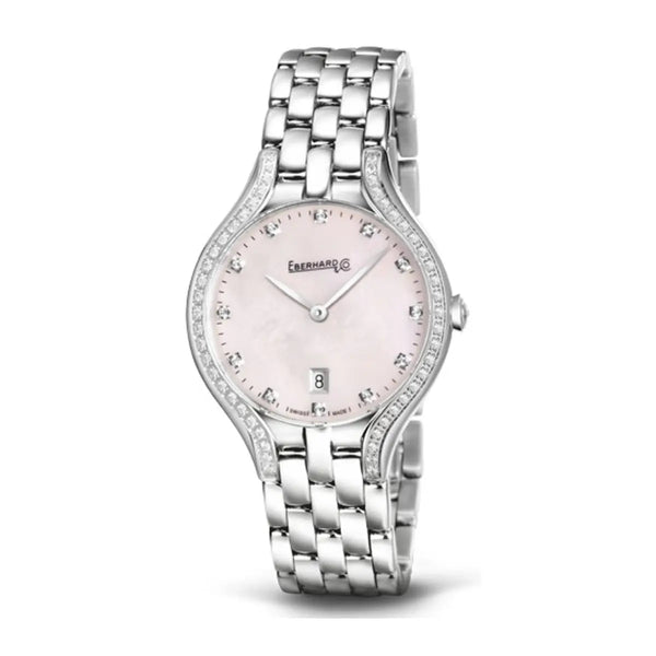 Eberhard & Co Orologio Rêve donna in acciaio con lunetta diamanti e quadrante madreperla rosa 61009.04 BR CA+QB