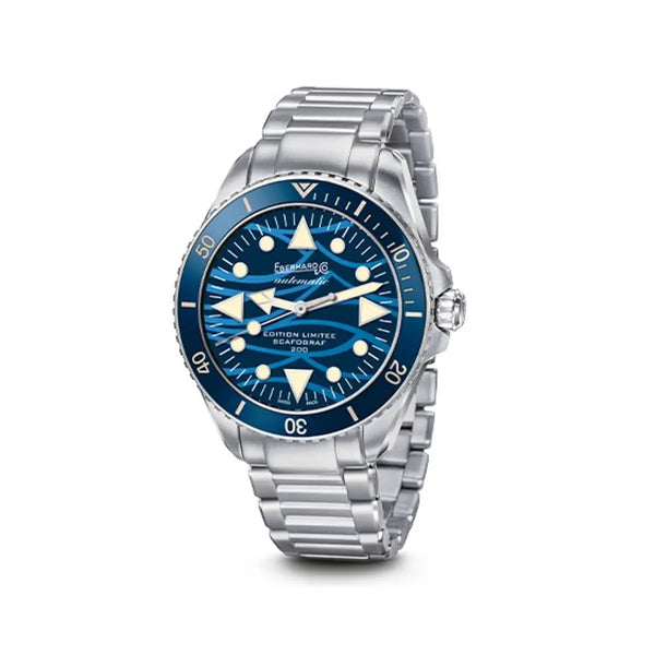 Eberhard & Co Orologio Scafograf 200 Édition Limitée Onde Bleue in acciaio con quadrante blu e bracciale integrato 41046.01 CA2C