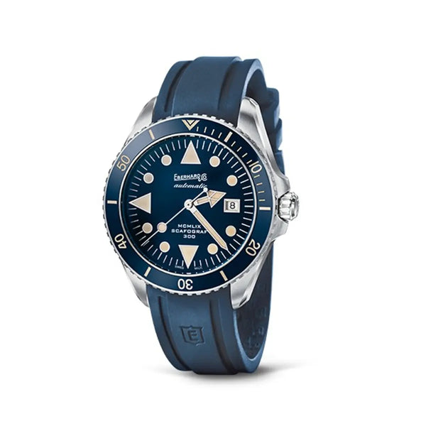 Eberhard & Co Orologio Scafograf 300 Mcmlix subacqueo automatico quadrante blu cinturino gomma blu 43mm 41034.08/VS CU