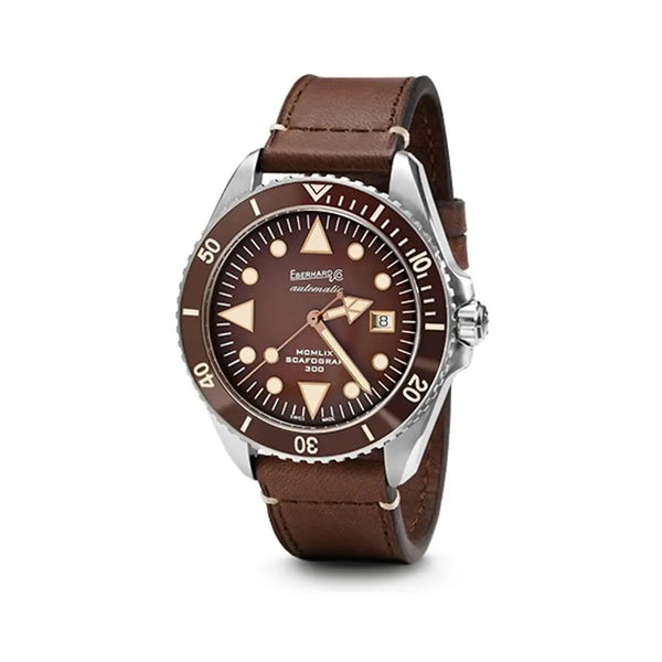 Eberhard & Co Orologio Scafograf 300 Mcmlix automatico subacqueo quadrante marrone cinturino pelle 41034.10/VS CP