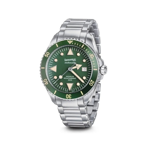 Eberhard & Co Orologio Scafograf 300 Mcmlix subacqueo quadrante verde lunetta ceramica bracciale acciaio 41034.09/VS CA2C