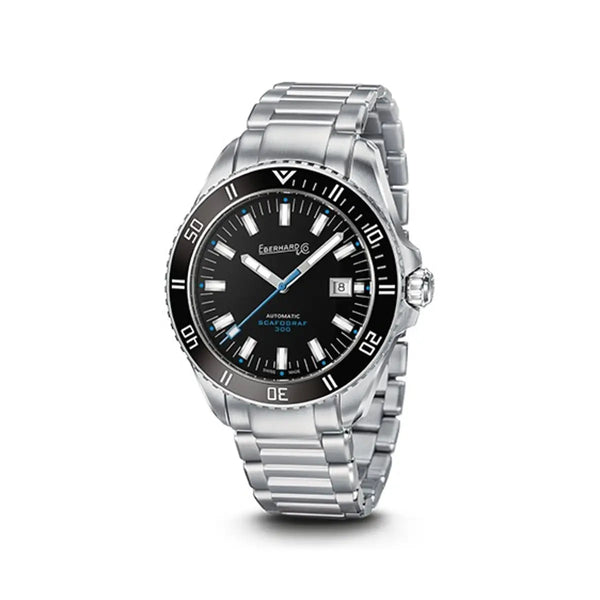 Eberhard & Co Orologio Scafograf 300 automatico subacqueo in acciaio con quadrante nero e lunetta ceramica 41034.02/S CA2C